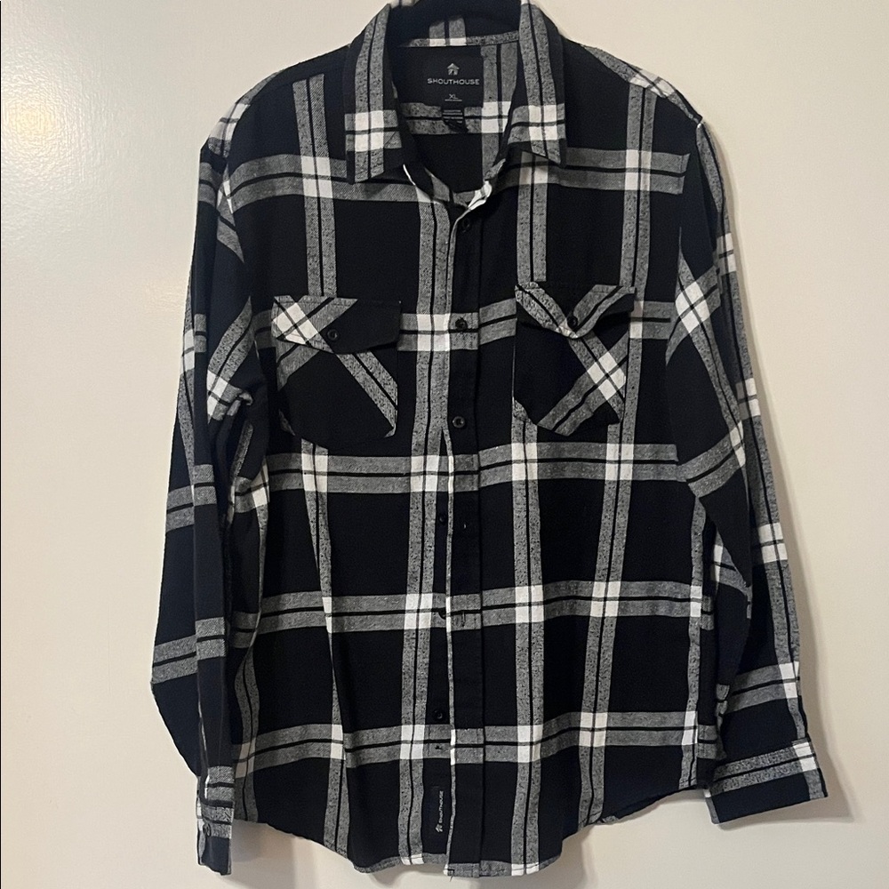 Men's Black & White Plaid Button-Down Shirt